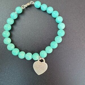 Tiffany & Co. Amazonite Beaded Bracelet with Silver Heart